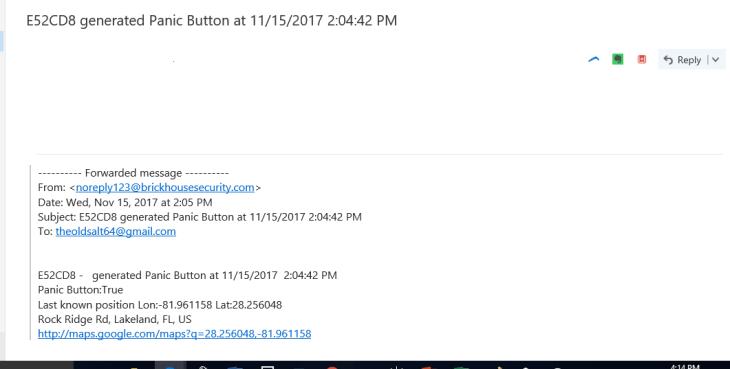 GPS panic email